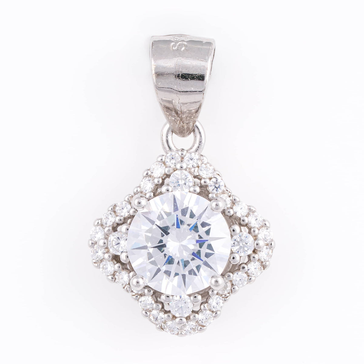925 Sterling Silver Cushion Halo Zircon Pendant Set with Earrings