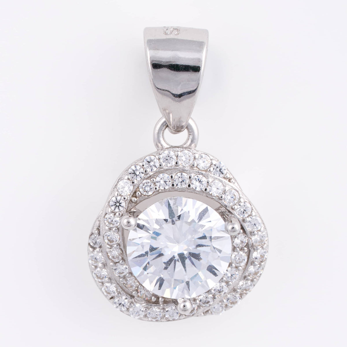 925 Sterling Silver Twisted Halo CZ Pendant Set with Earrings