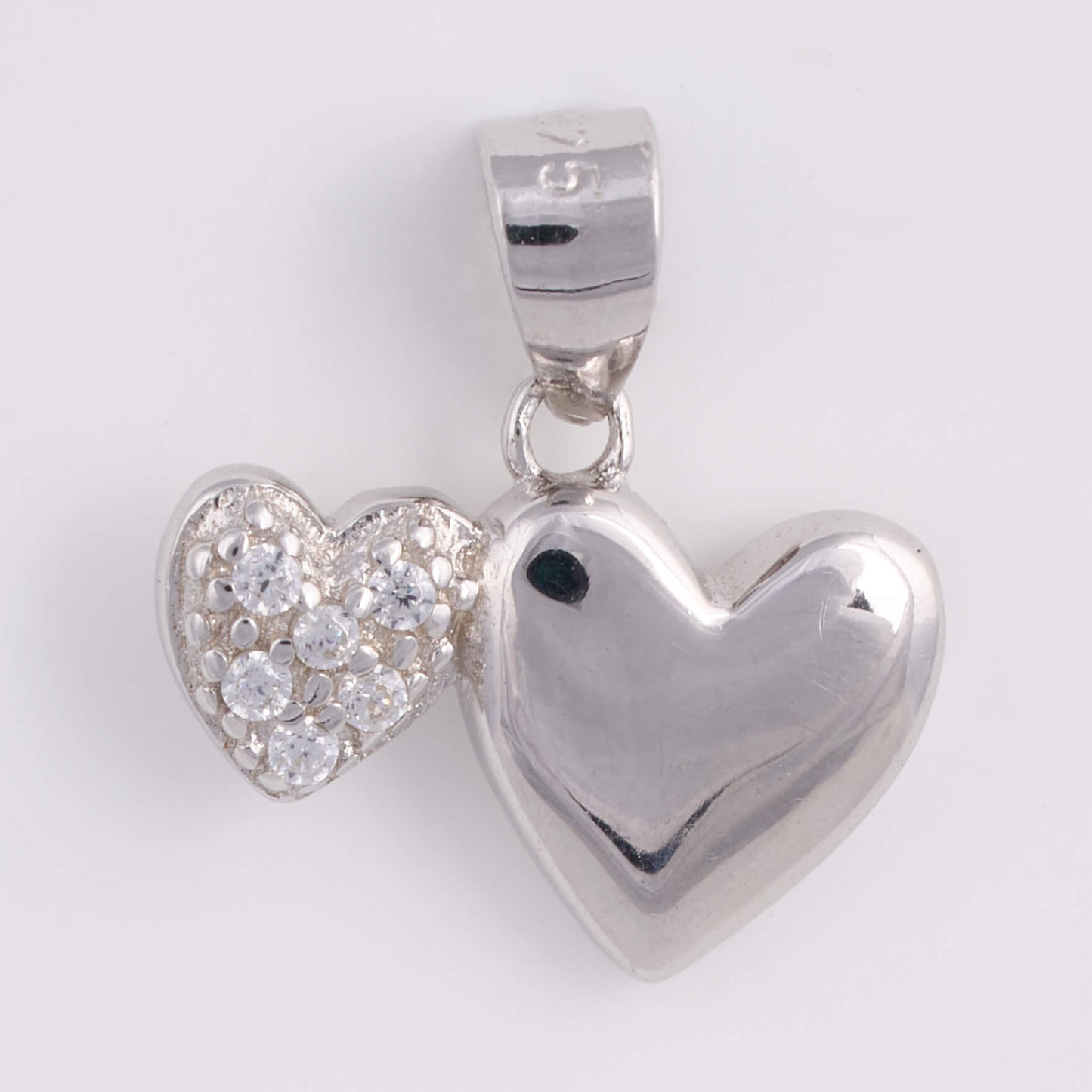 925 Silver Heart Shape Diamond Pendant Set with earrings