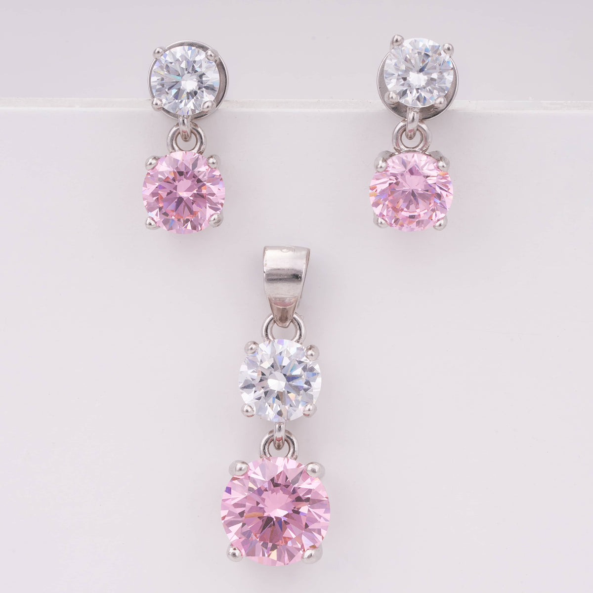 Pink Zircon Silver Pendant Set for women