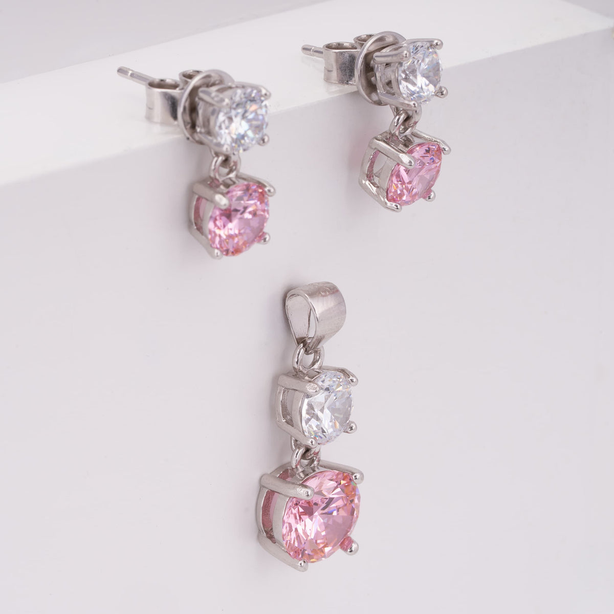 Pink Zircon Silver Pendant Set for women