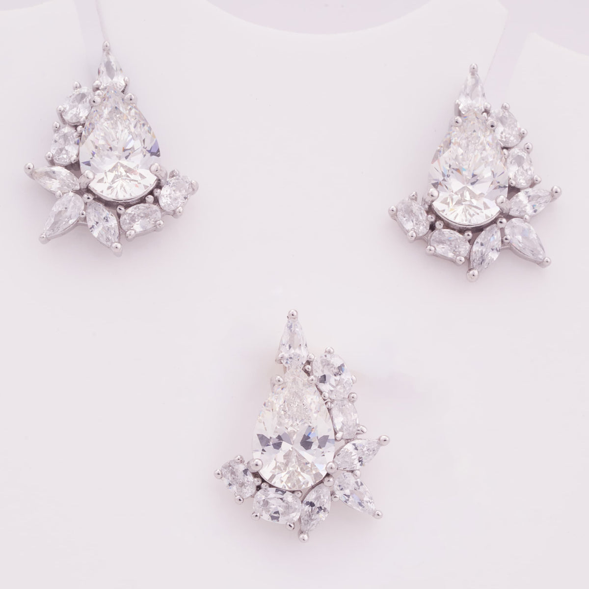 Cluster Pear CZ Silver Pendant Set for Women