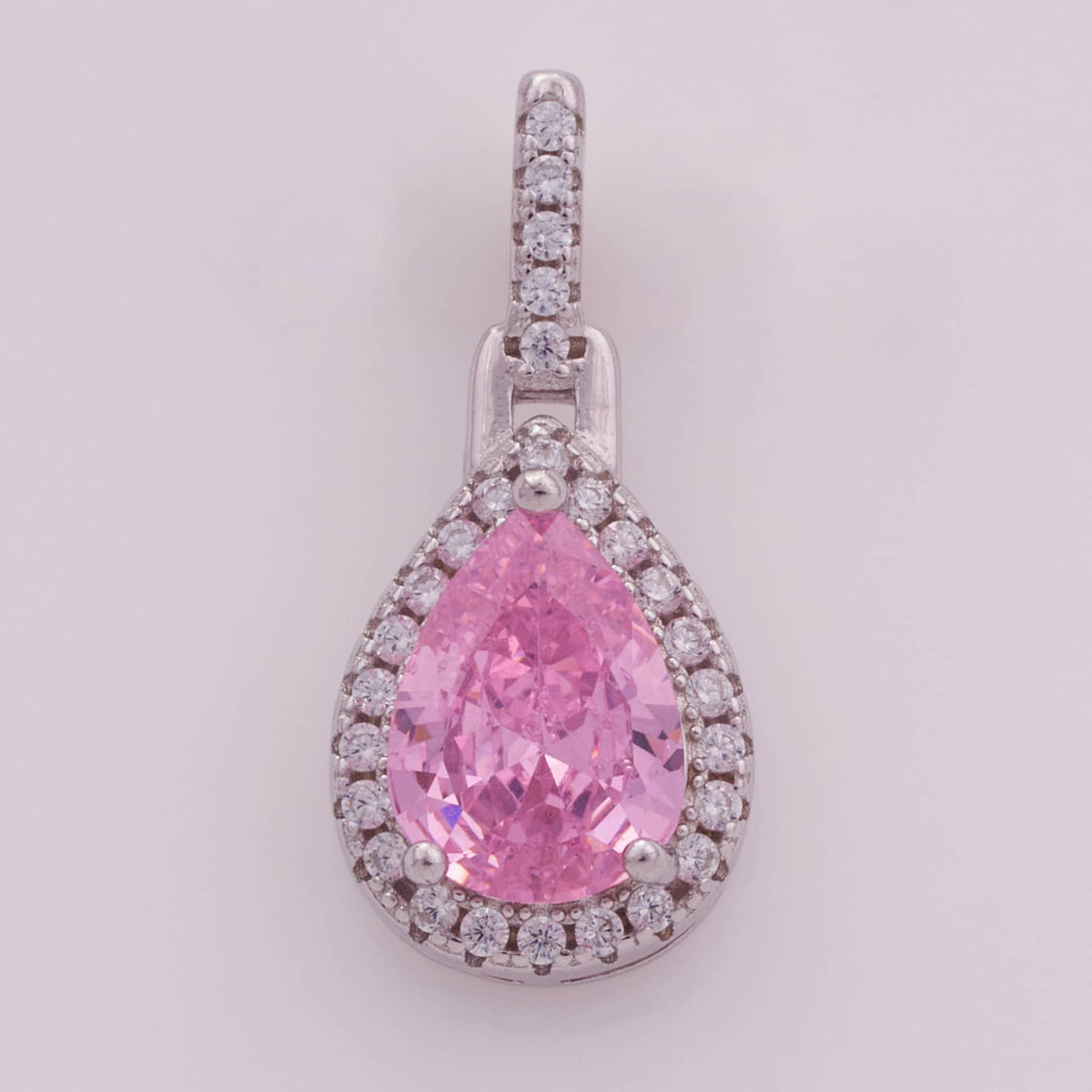 Pink Pear Drop Silver Pendant Set for Women