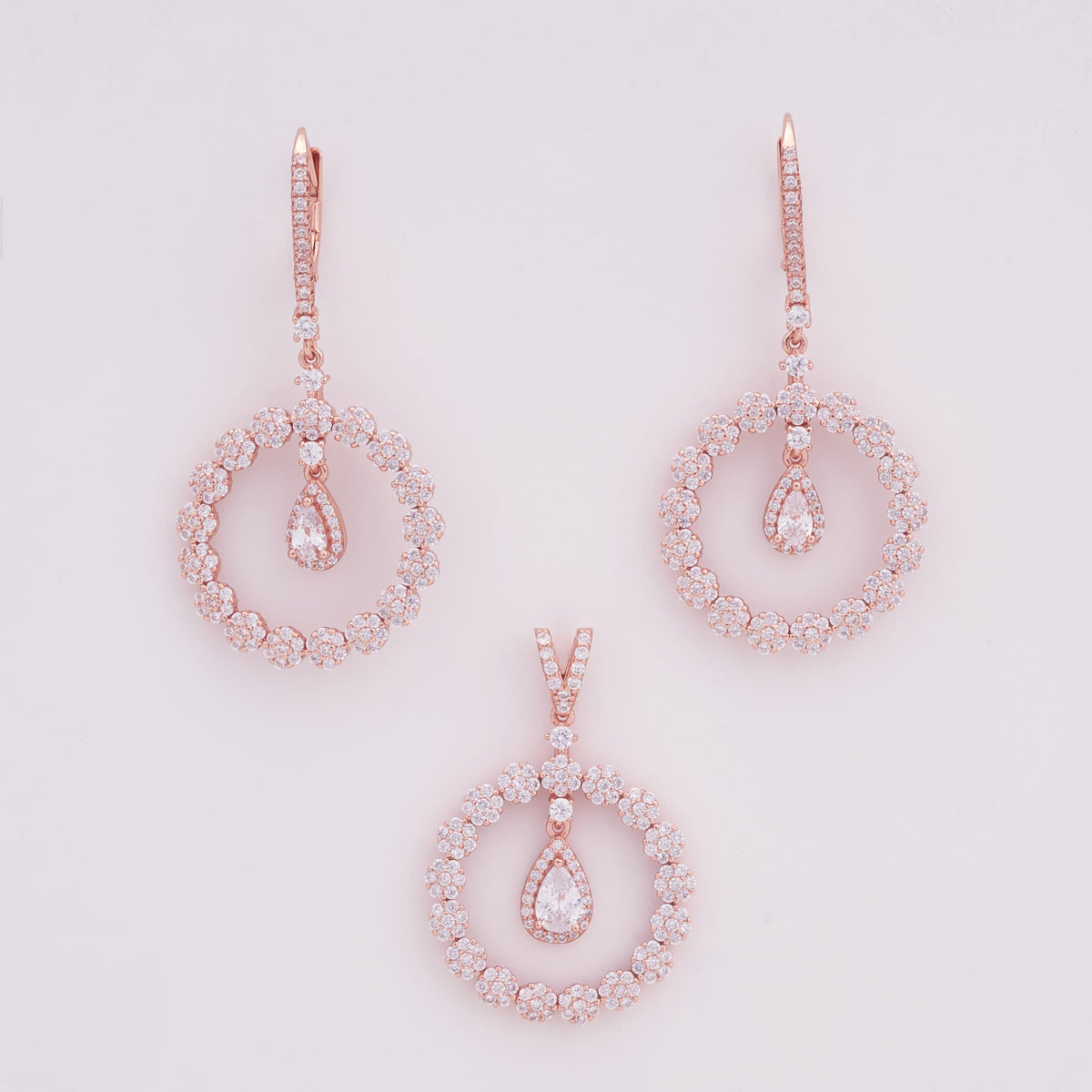 Rose Gold Circle Silver Pendant Set for Women