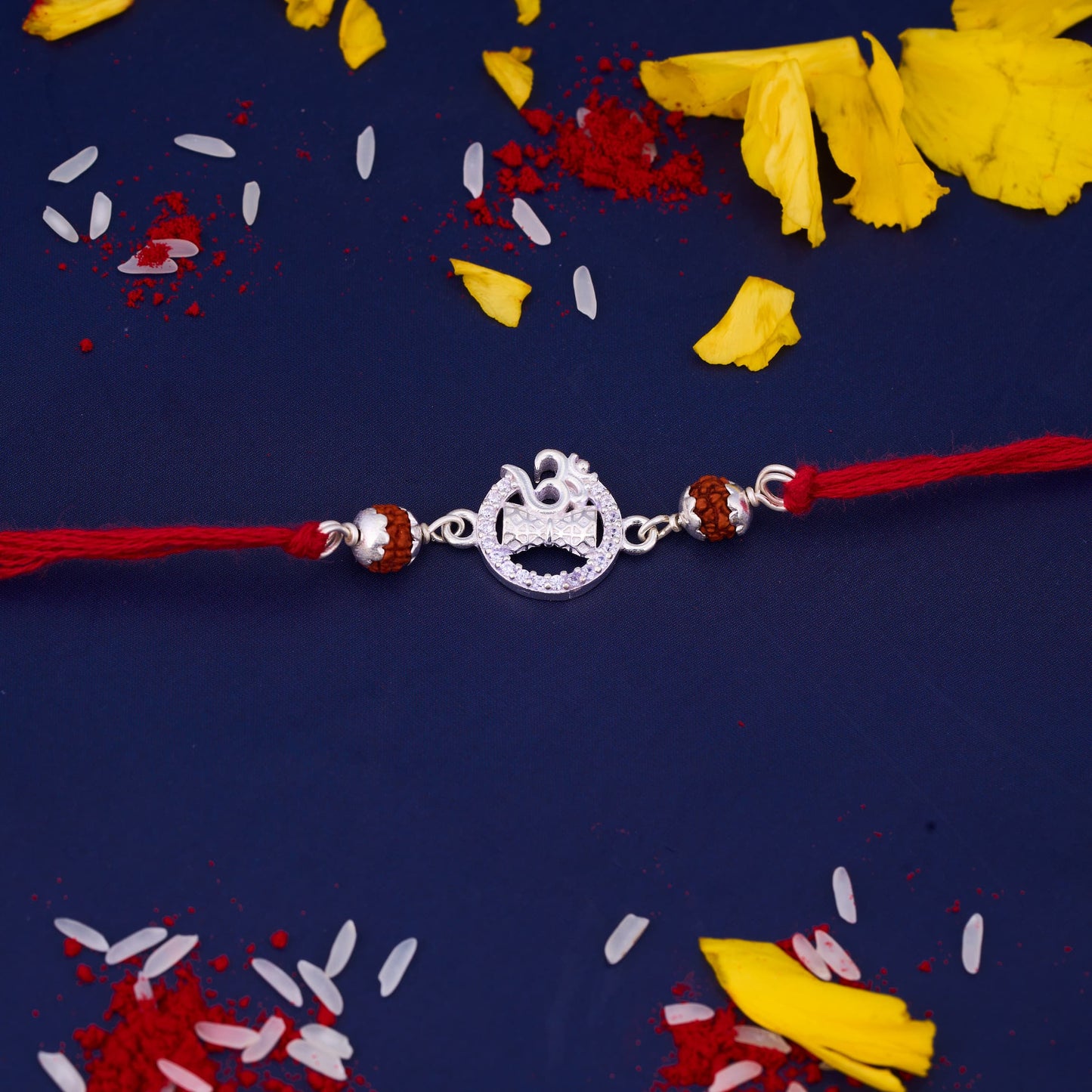 Silver Rudraksh Rakhi with Om Design