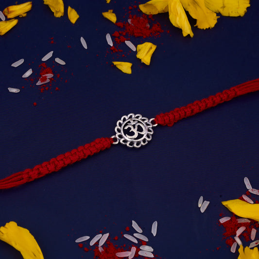 Silver Om Rakhi with Round Design