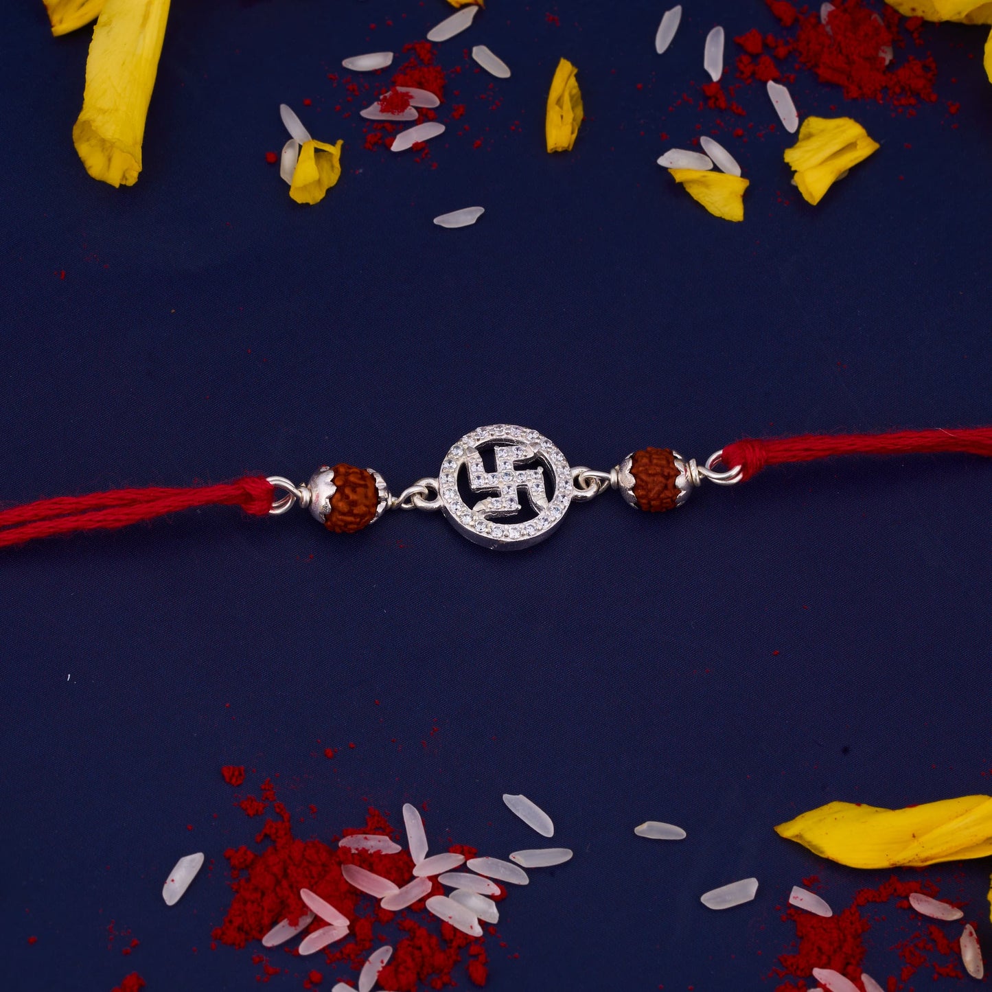 Silver Sathiya Diamond Rakhi with Rudraksh