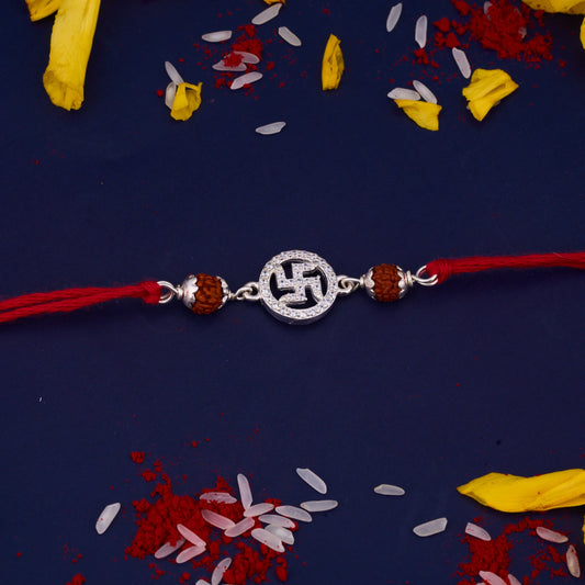 Silver Sathiya Diamond Rakhi with Rudraksh