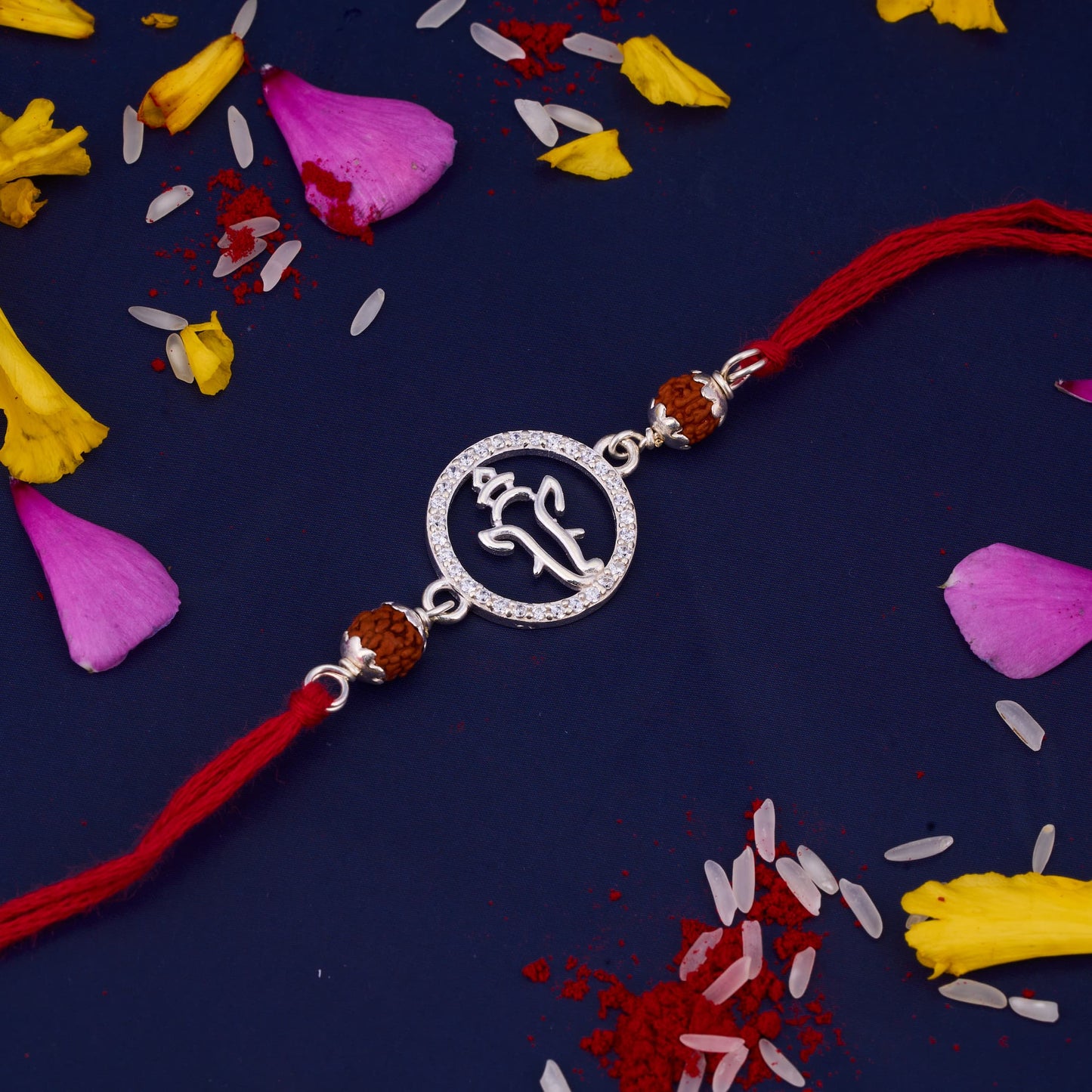 Silver Ganeshji Rakhi with Rudraksh