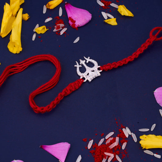 Silver Trishul Diamond Rakhi