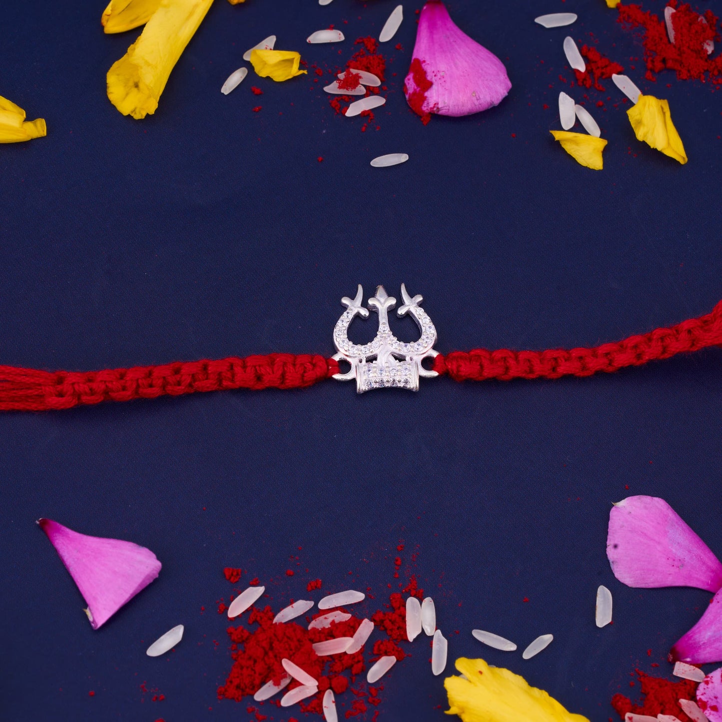 Silver Trishul Diamond Rakhi