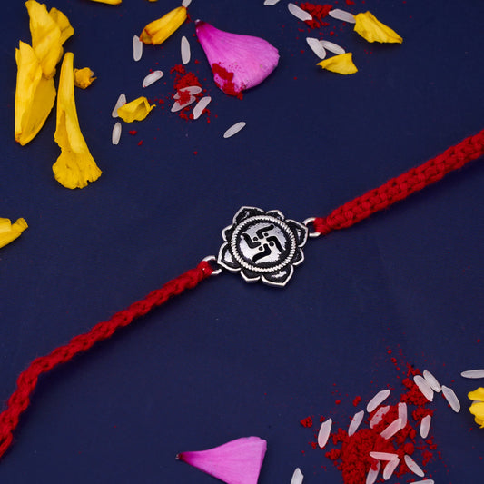 Silver Sathiya Oxidised Rakhi with Round Design