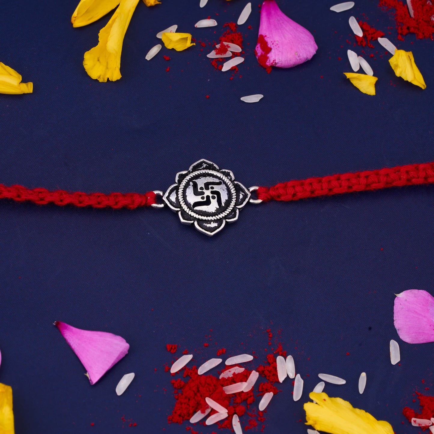 Silver Sathiya Oxidised Rakhi with Round Design