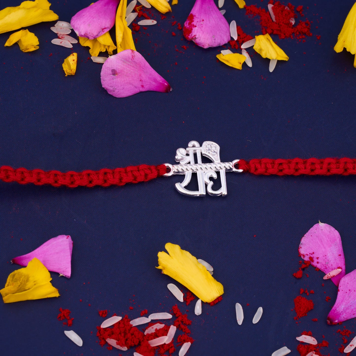 Silver Shree Radhe Rakhi with Diamond