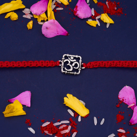 Silver Om Oxidised Rakhi