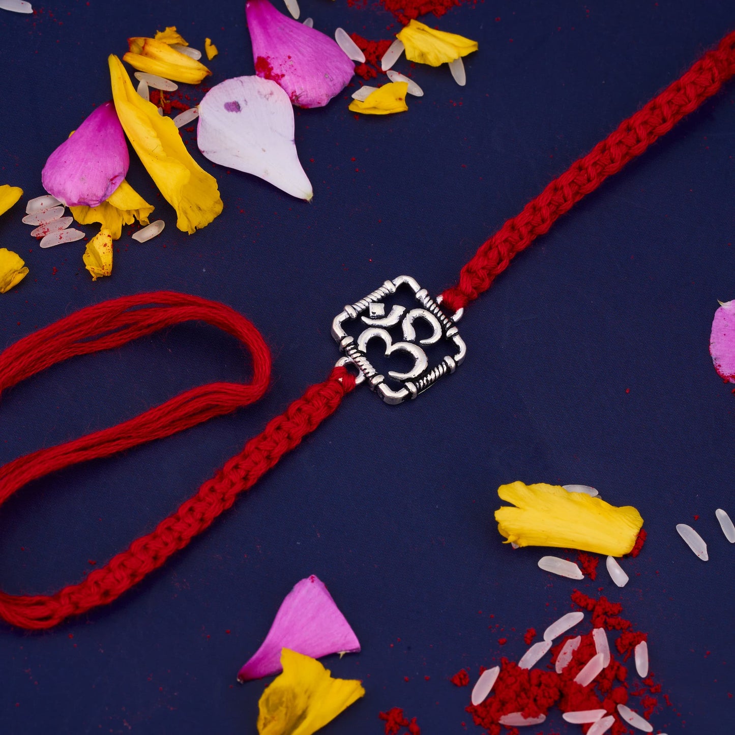Silver Om Oxidised Rakhi