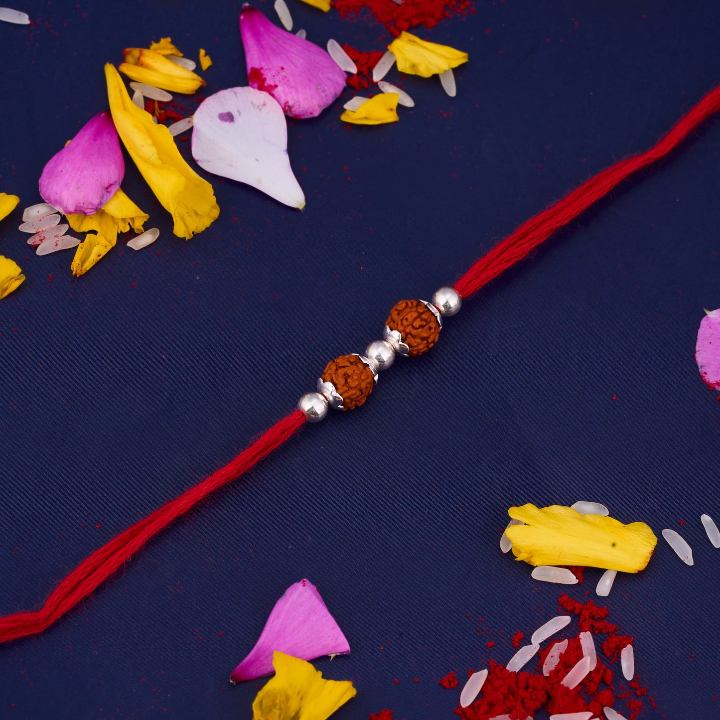 Silver Rudraksh Rakhi with Two Beads