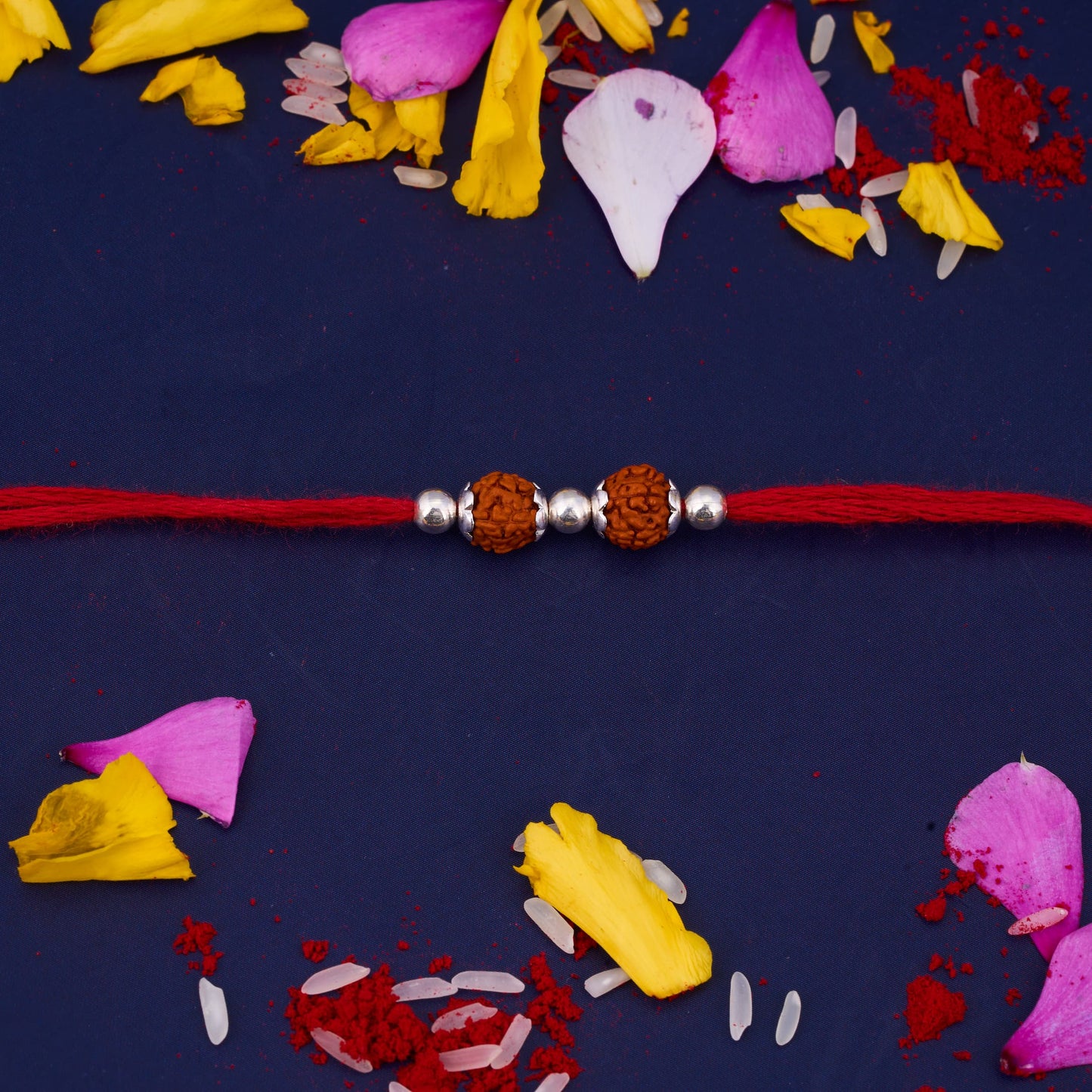 Silver Rudraksh Rakhi with Two Beads
