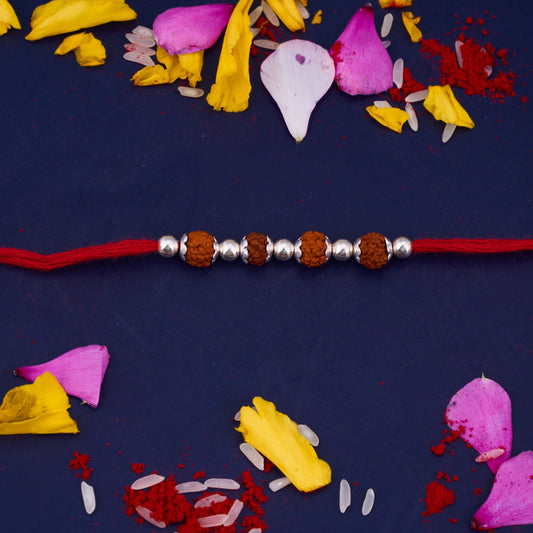 Silver Rudraksh Rakhi with four Beads