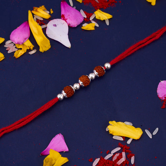 Silver Rudrakhs Rakhi with Three Rudraksh