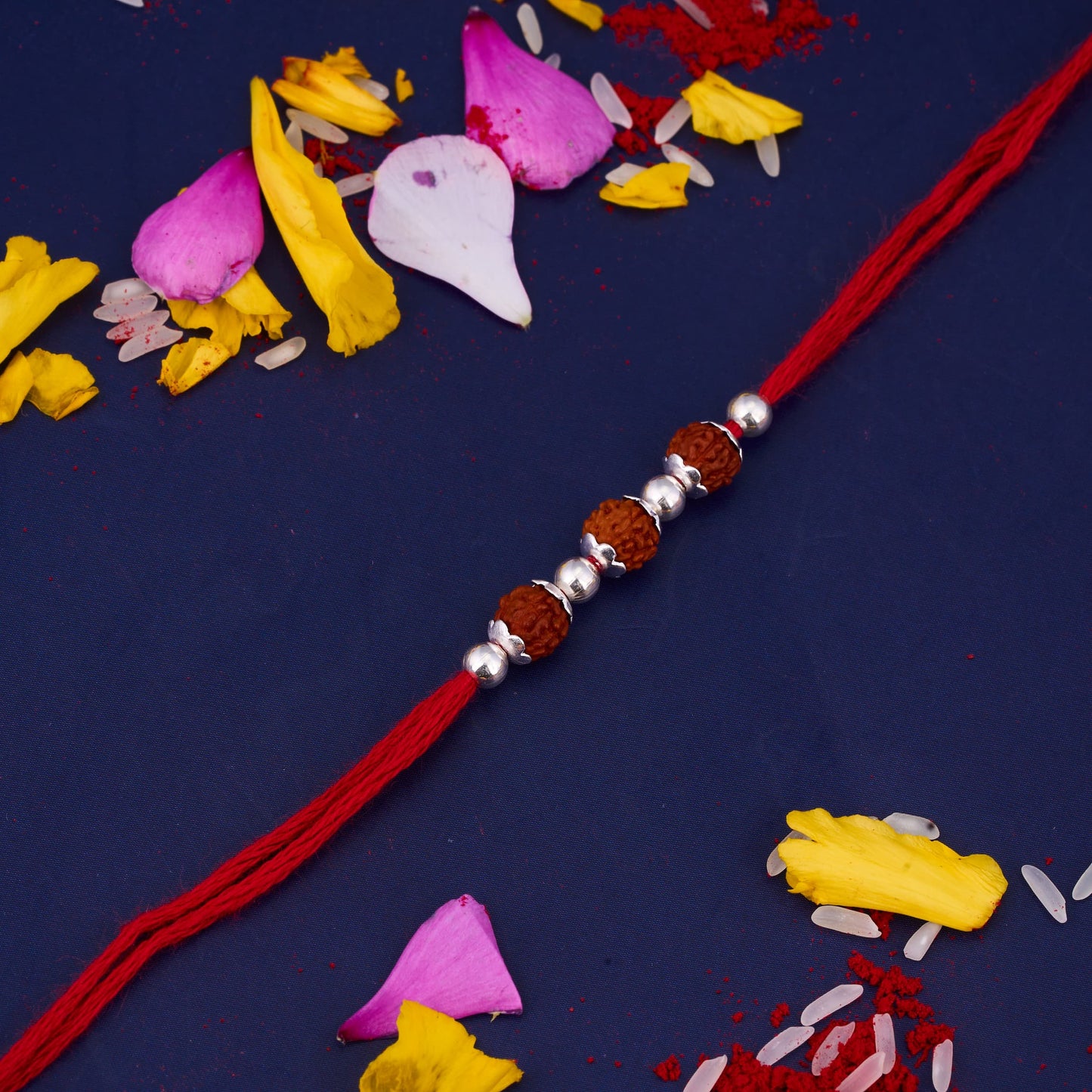 Silver Rudrakhs Rakhi with Three Rudraksh