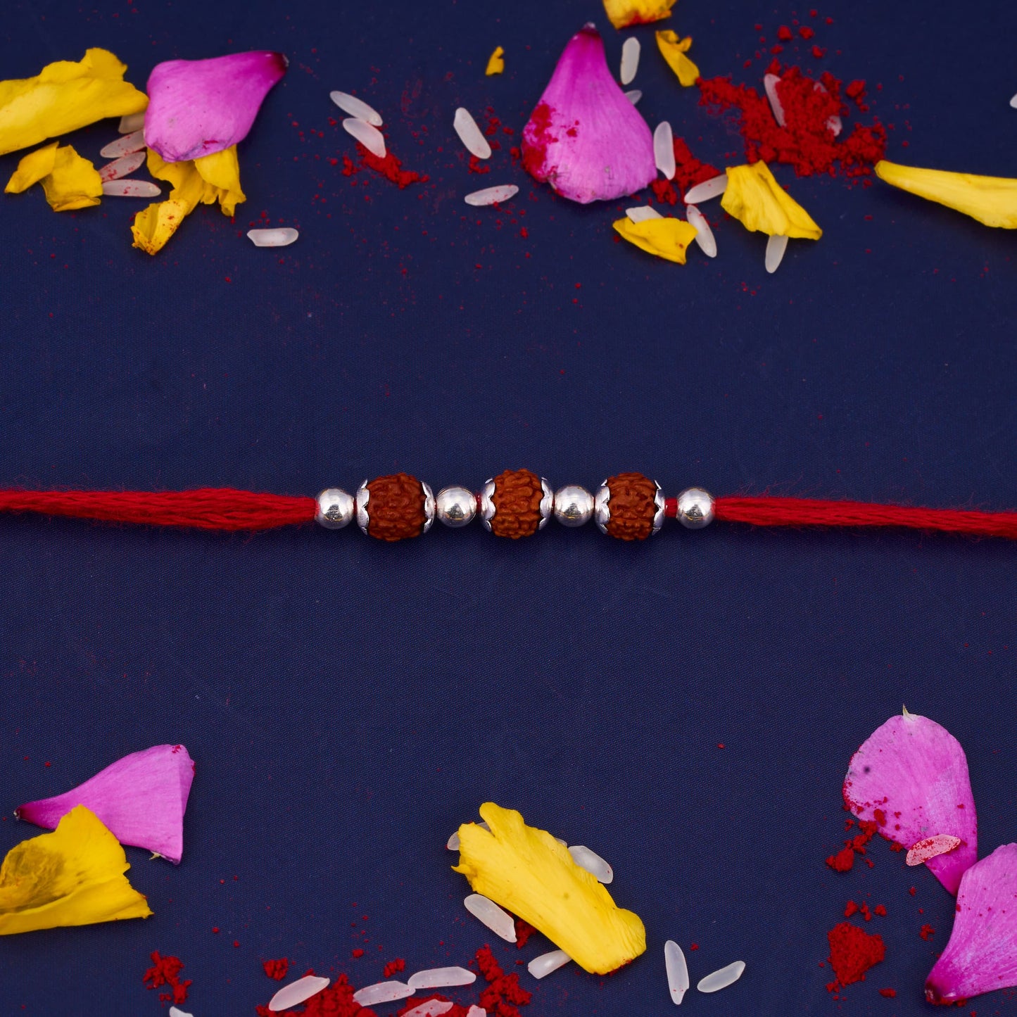 Silver Rudrakhs Rakhi with Three Rudraksh