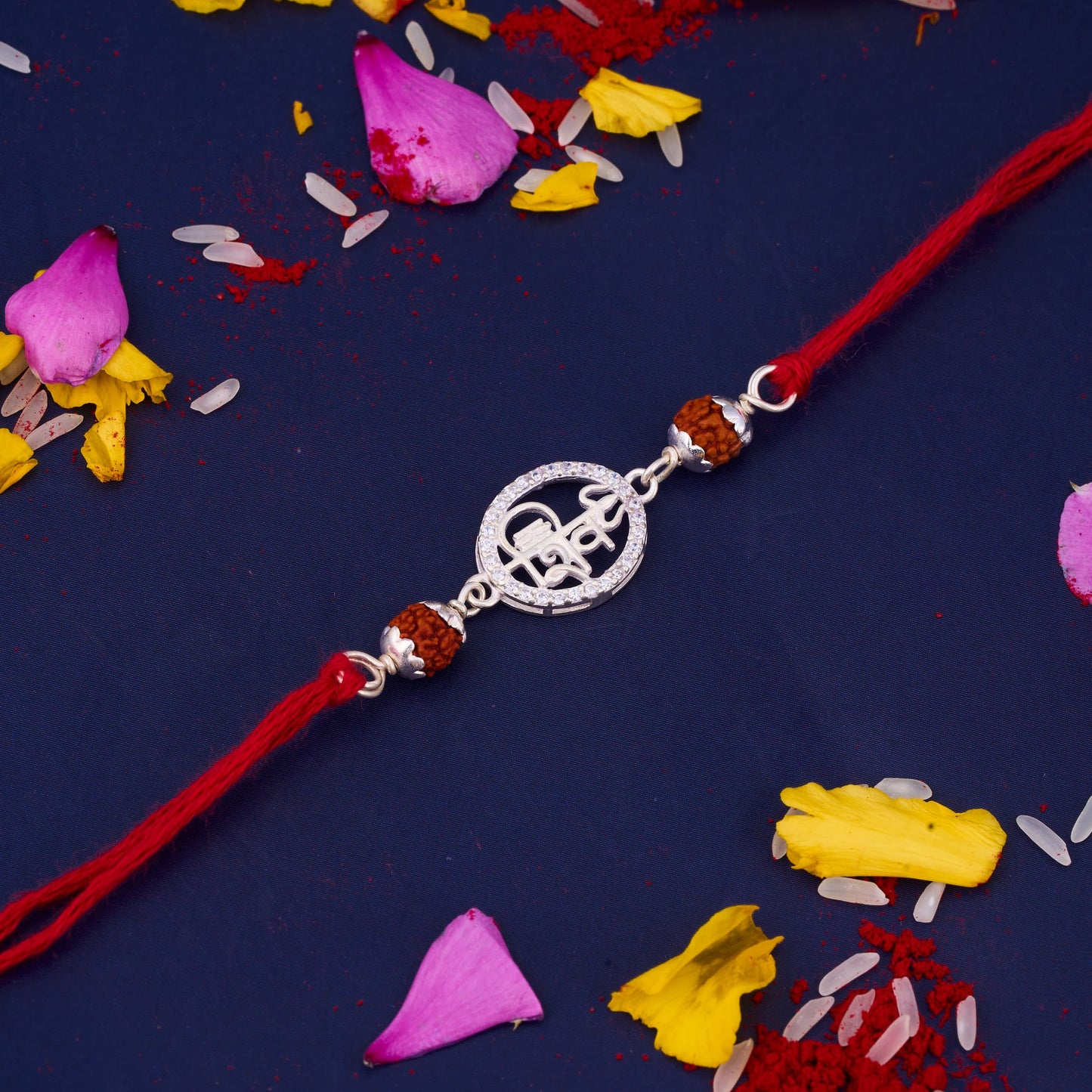 Silver Shiv Mahadev Diamond Rakhi with Trishul