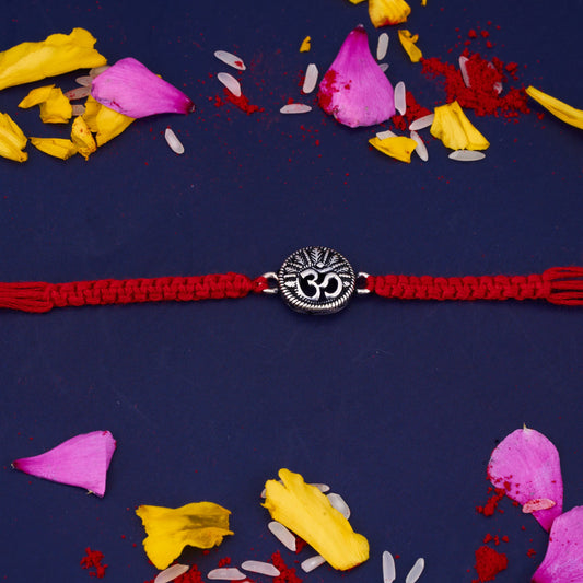 Silver Om Rakhi with Round Design