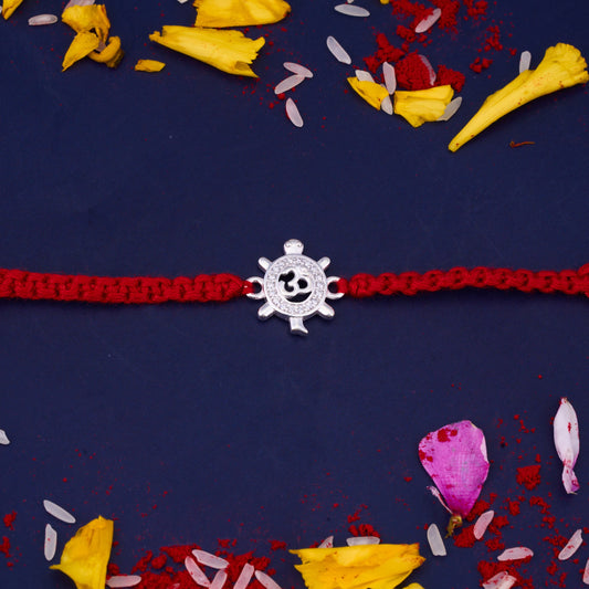 Silver Om Turtle Diamond Rakhi