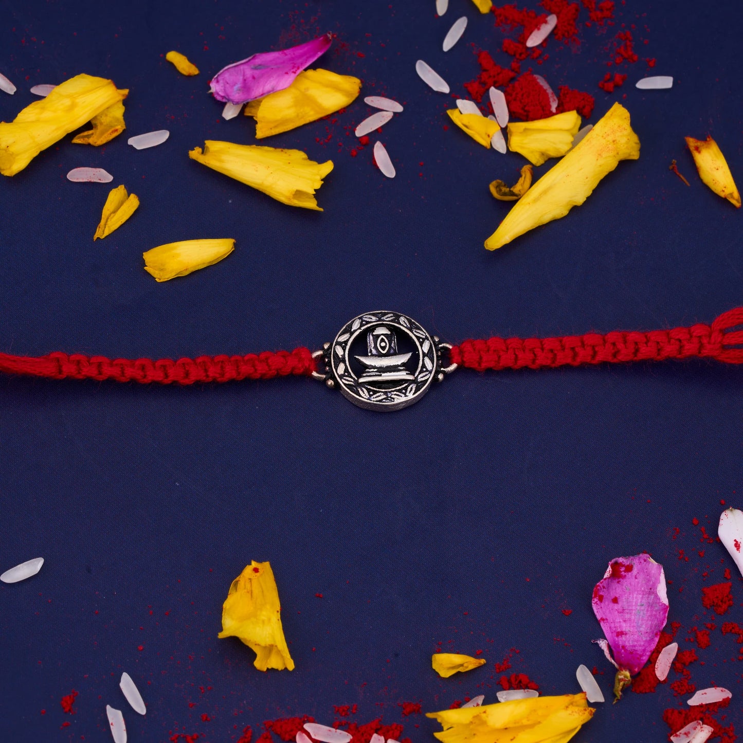 Silver Shivling Mahadev Round Oxidised Rakhi