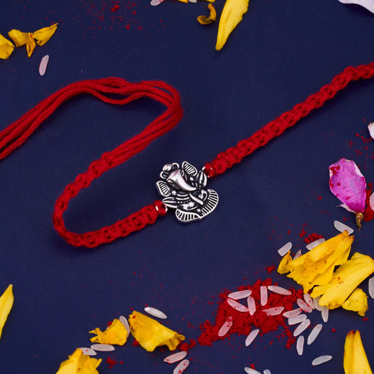 Silver Ganeshji Oxidised Rakhi