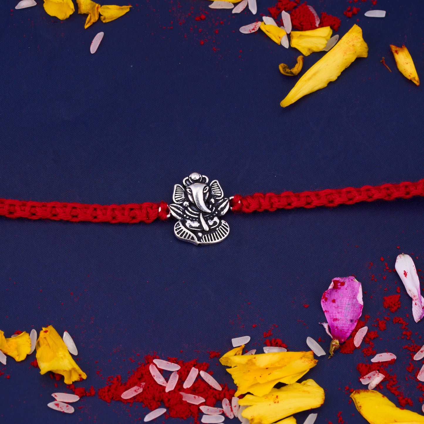 Silver Ganeshji Oxidised Rakhi