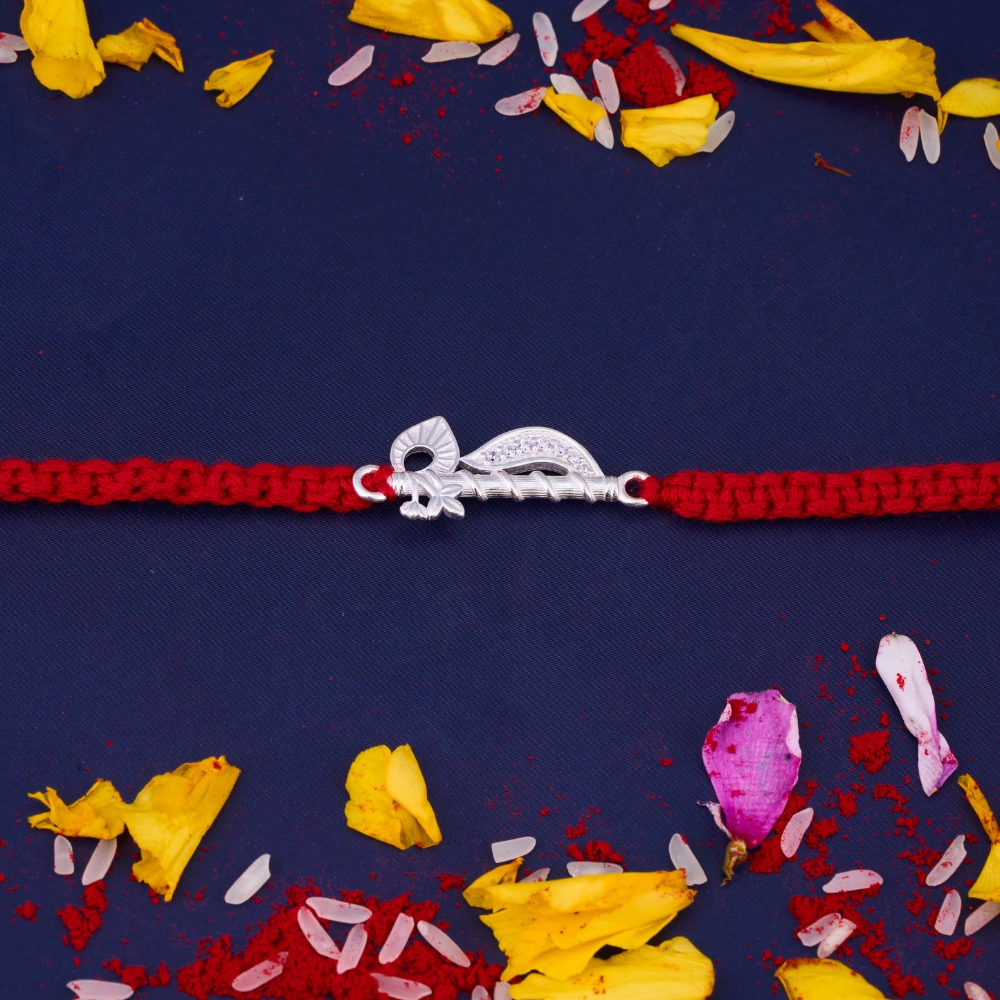 Silver Krishna Flute Diamond Rakhi