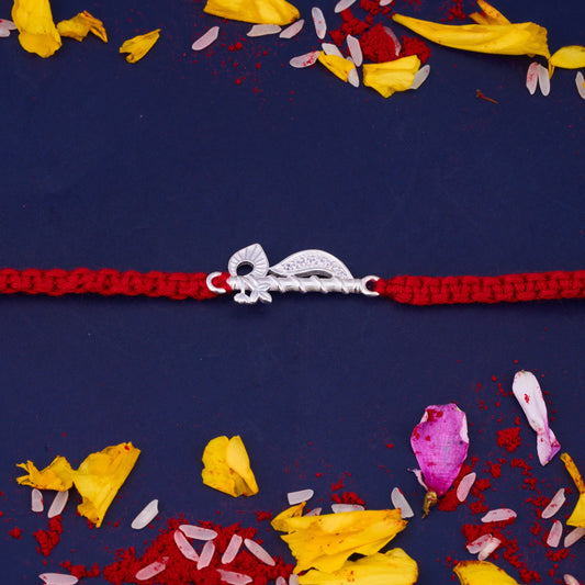 Silver Krishna Flute Diamond Rakhi