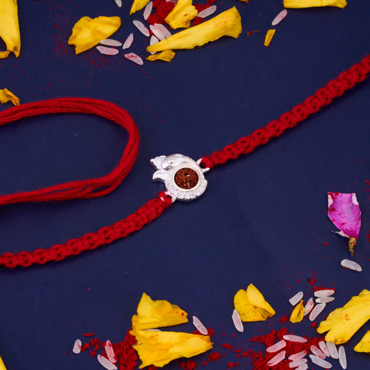 Silver Ganeshji Rudraksh Diamond Rakhi
