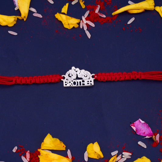 Silver Brother written Diamond Rakhi with Bike Design