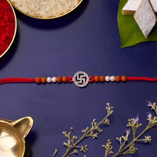 925 Silver Sathiya Diamond Rakhi with Rudraksh