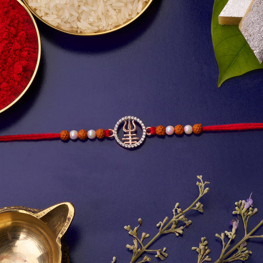 925 Silver Trishul Mahadev Rakhi with Rudraksh