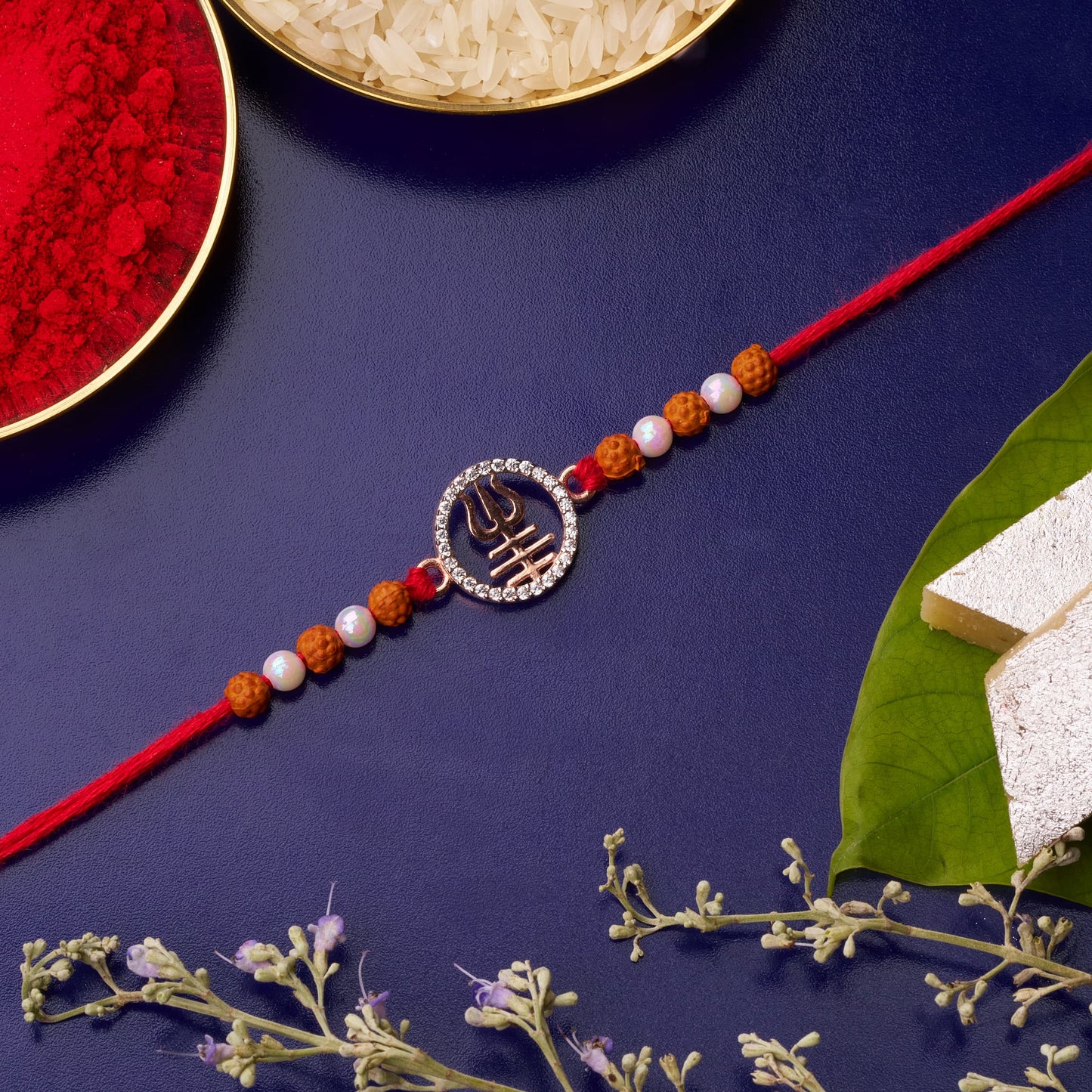 925 Silver Trishul Mahadev Rakhi with Rudraksh