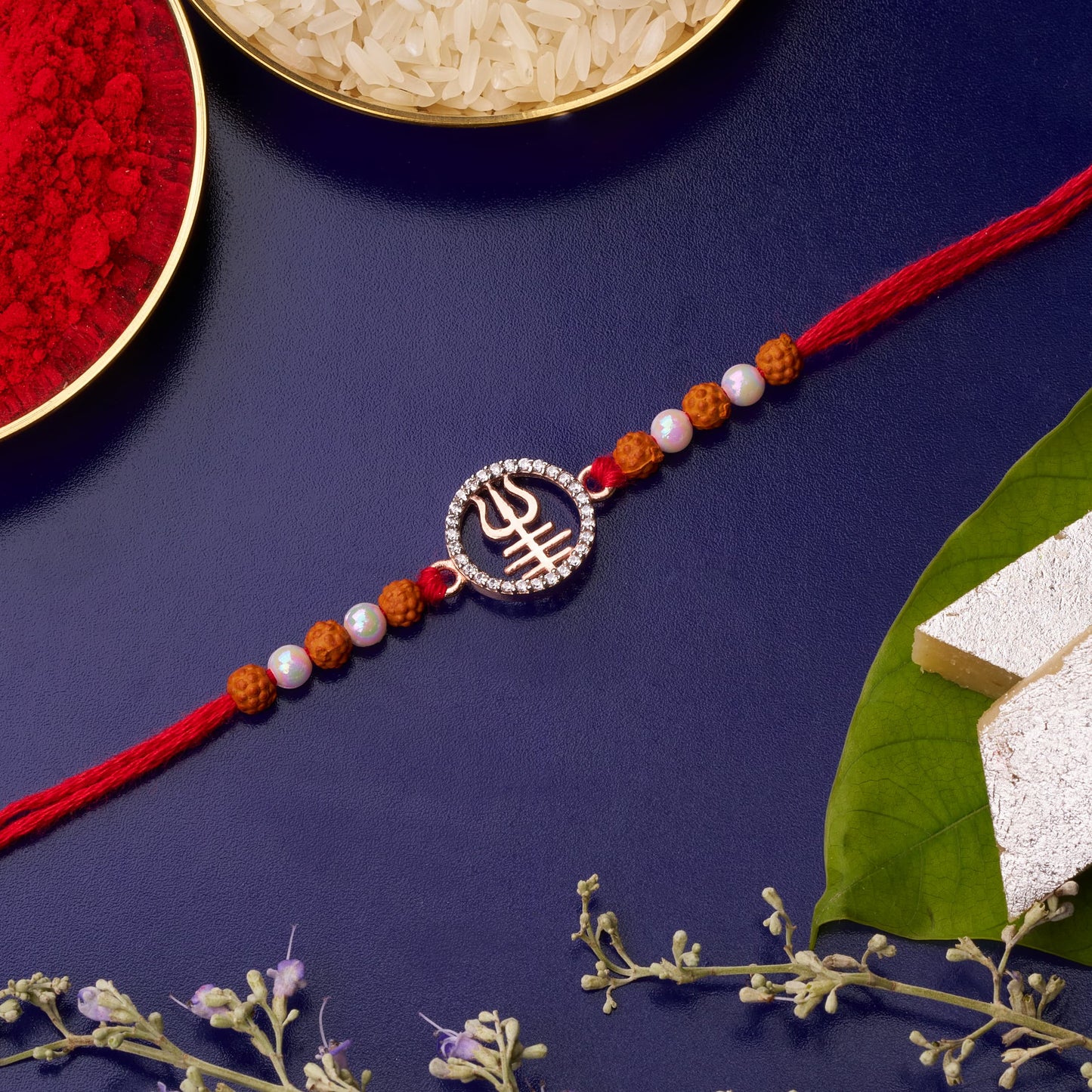 925 Silver Trishul Mahadev Rakhi with Rudraksh