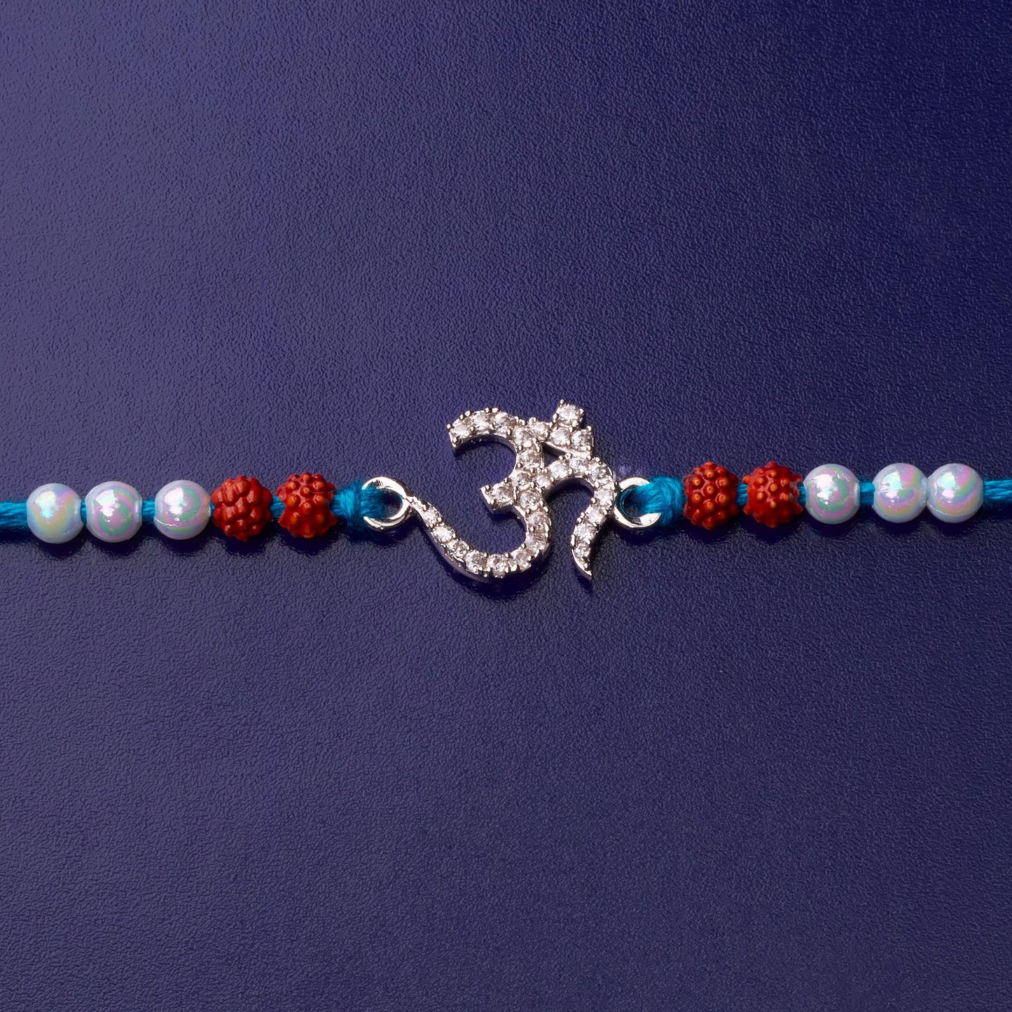 925 Silver Om Diamond Rakhi with Rudraksh