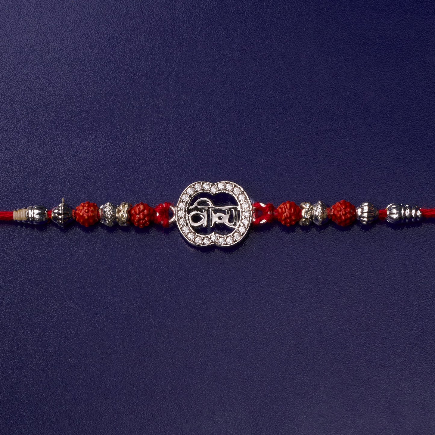 925 Silver Brother Diamond Rakhi with Rudraksh