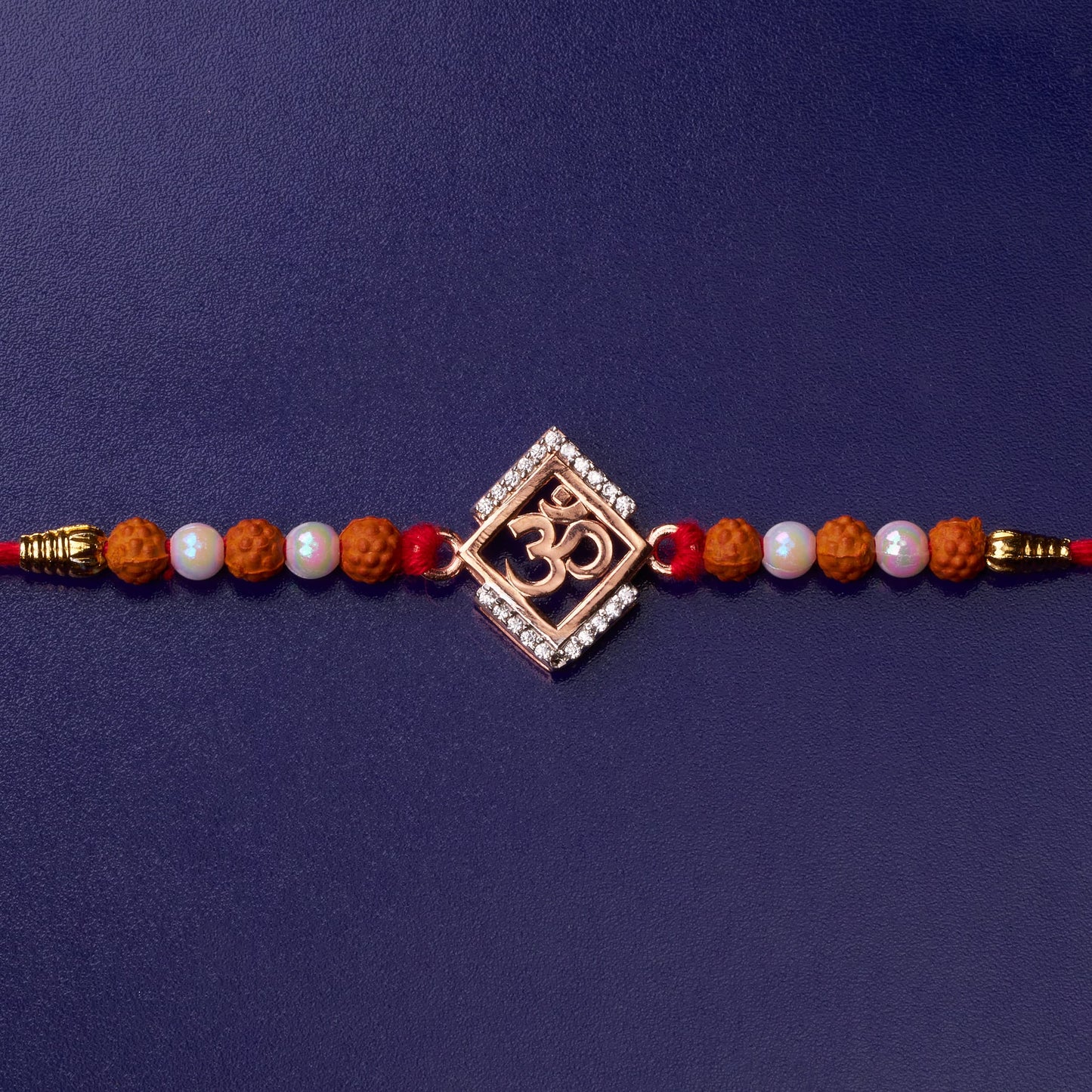 925 Silver Om Diamond Rakhi with Rudraksh