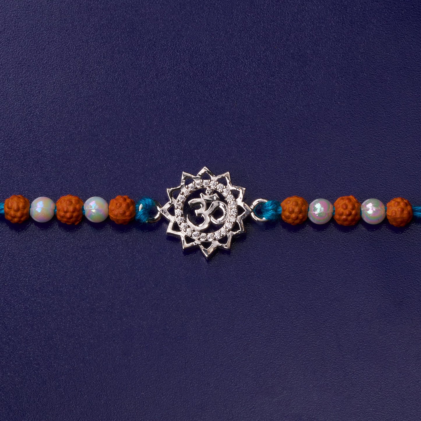 925 Silver Om Diamond Rakhi with Rudraksh