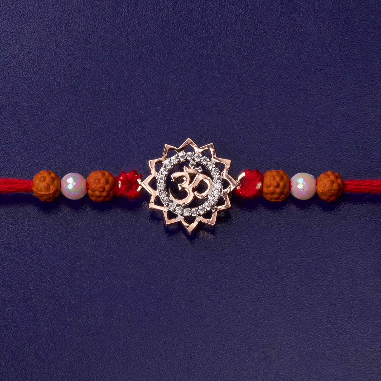 925 Silver Om Rose Gold color Rakhi with Rudraksh