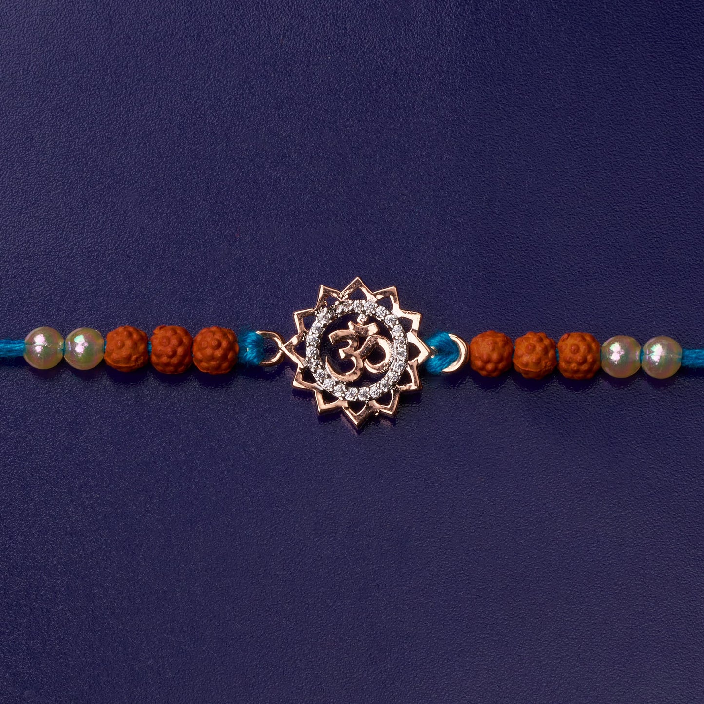 925 Silver Om Rose gold Diamond Rakhi with Rudraksh