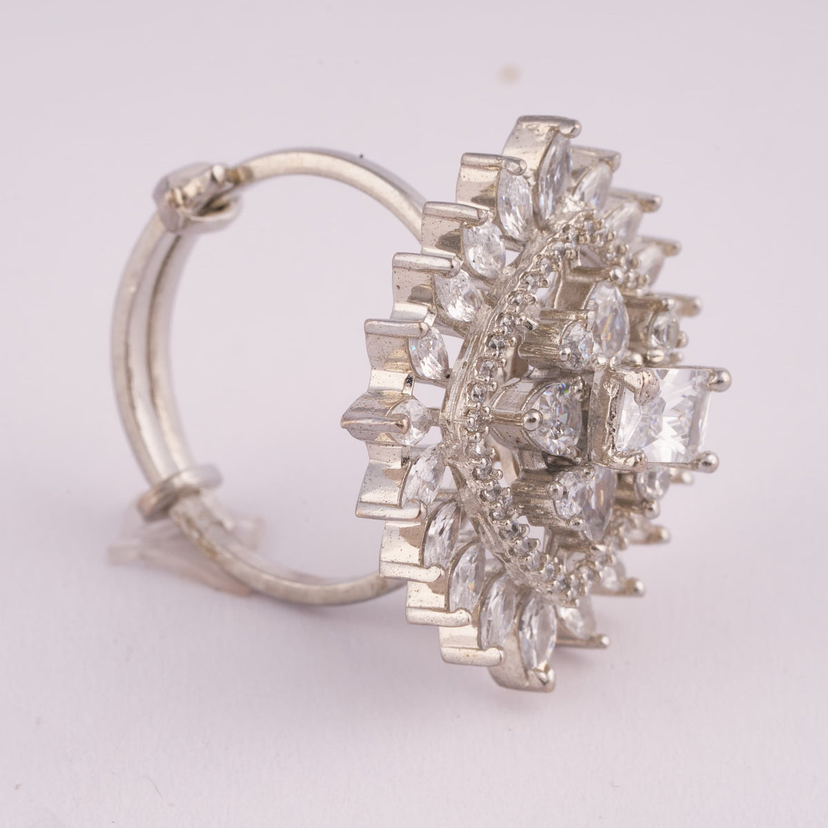 Statement Silver Ring with Marquise and Square Stones