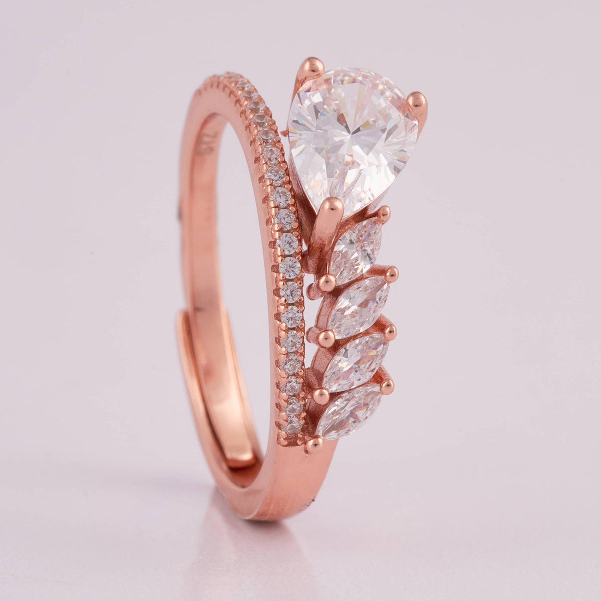 Rose Gold Marquise and Round Diamond Ring