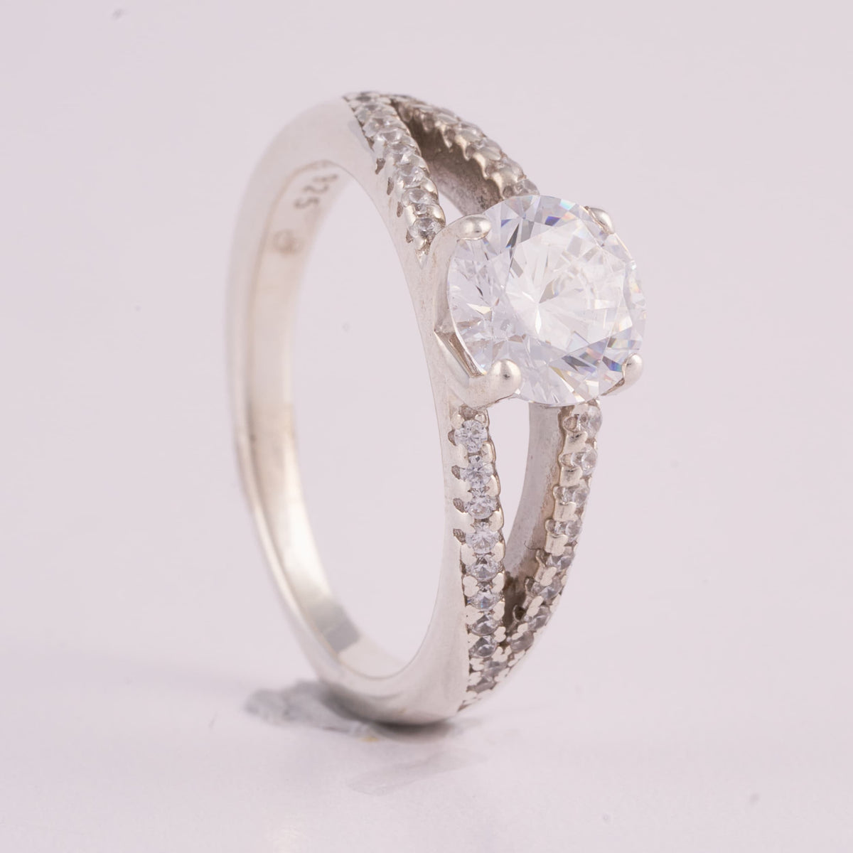 Silver Split Shank Ring with Round Solitaire