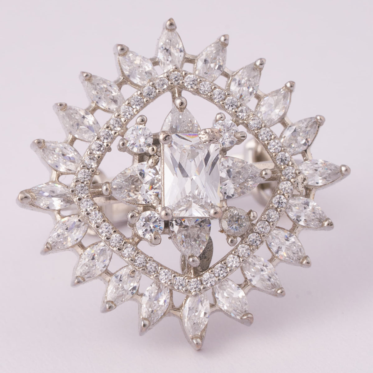 Statement Silver Ring with Marquise and Square Stones